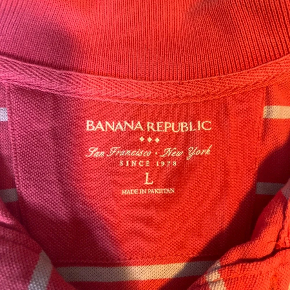 Banana Republic Striped Polo Shirt Short‎ Sleeve Casual Red White Large